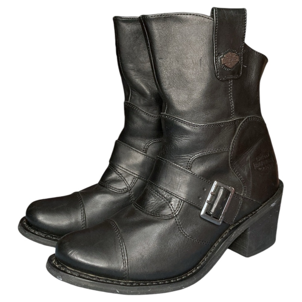 Harley Davidson US 10 Boulder Black Heel Leather Riding Motorcycle Boots D88351